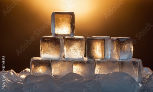 Obraz na płótnie A stack of ice cubes sitting on top of another pile, perfect for use in cold-themed or winter-related designs w salonie