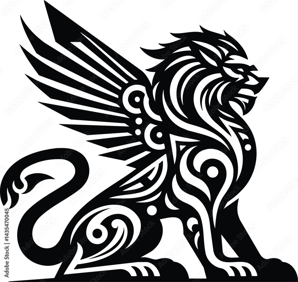 Fototapeta premium Tribal art style mythological creature Pixiu silhouette symbol