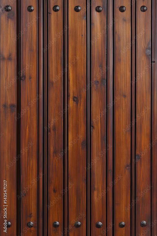 Naklejka premium Dark Brown Wooden Planks Wall Texture Background with Metal Studs
