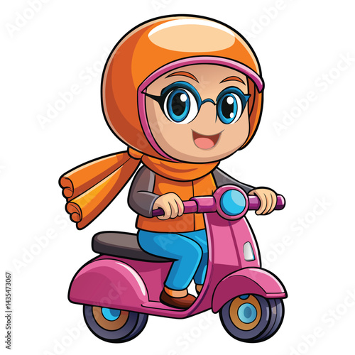 Cartoon girl riding a scooter (2)