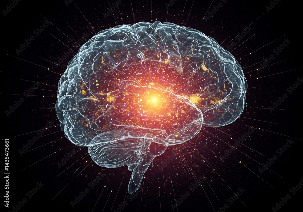 Glowing Abstract Brain Network Digital Illustration Glowing Abstract Brain Network Digital Illustration