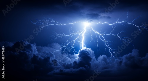 Wallpaper Mural Powerful lightning strike against dark stormy sky Torontodigital.ca