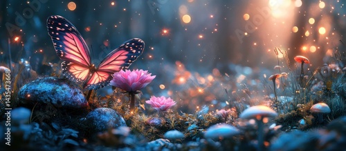 Magical Butterfly in Enchanting Forest at Night
