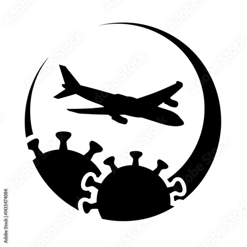 Travel ban symbol with airplane and virus, global health awareness