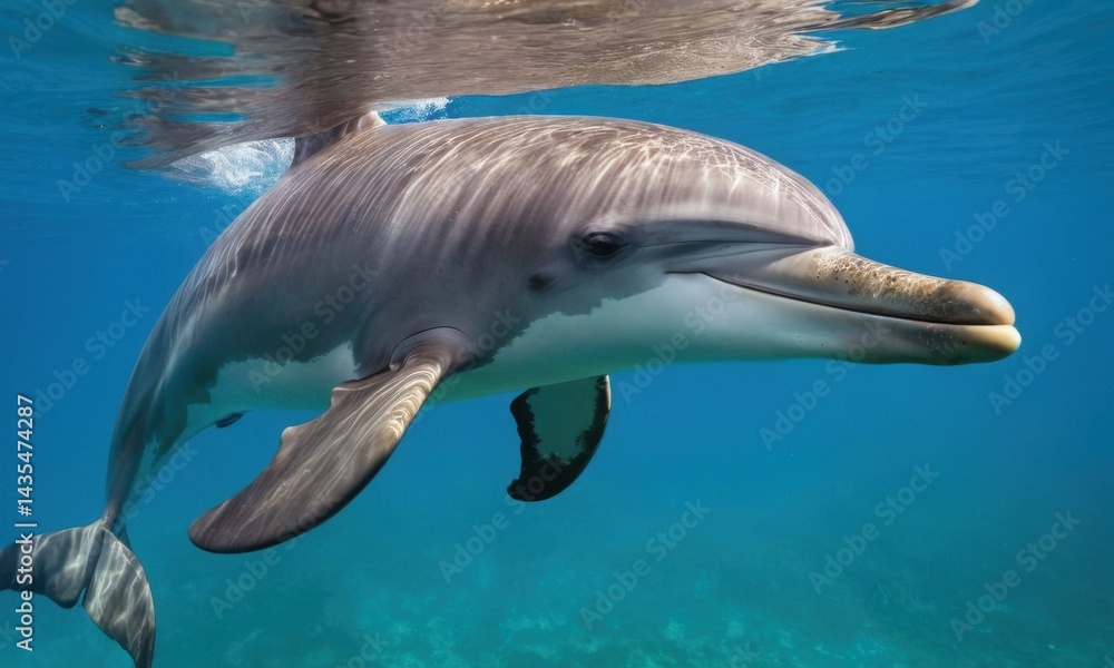 Naklejka premium A dolphin swimming in the ocean with its mouth open, great for water or marine-themed projects