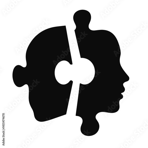 Silhouette of two puzzle pieces connecting, support and recovery