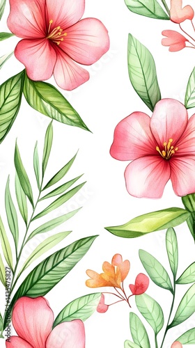 Watercolor Tropical Flowers Botanical Illustration