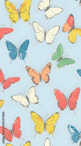 Colorful Butterfly Seamless Pattern Pastel Background