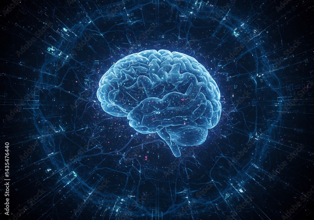 Glowing Digital Brain in a Network of Connections Glowing Digital Brain in a Network of Connections