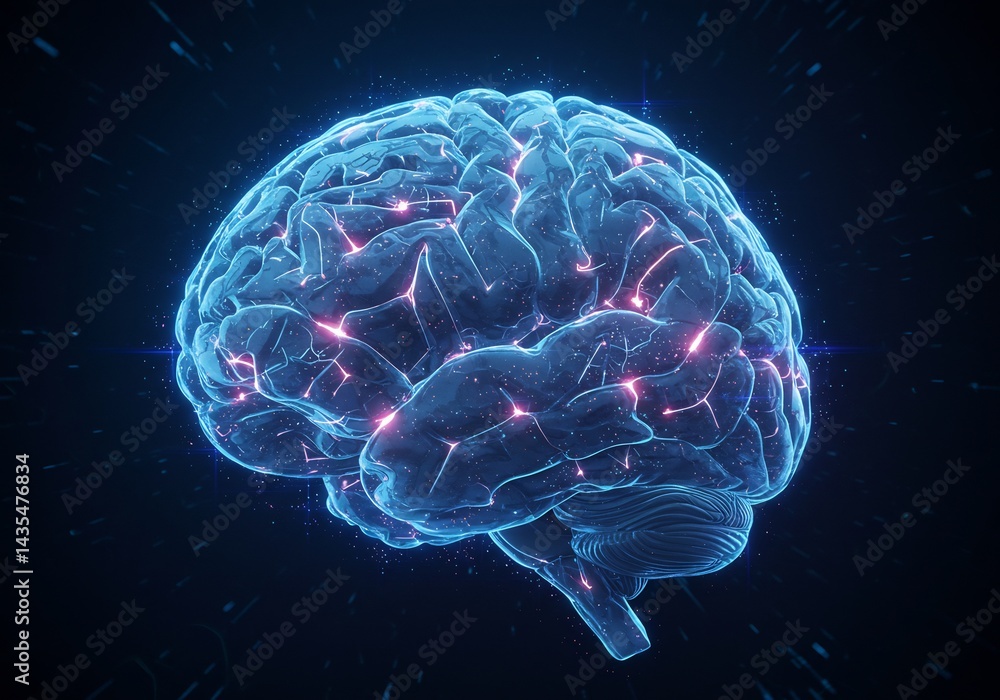 Obraz premium Glowing Digital Brain Network: Abstract 3D Model