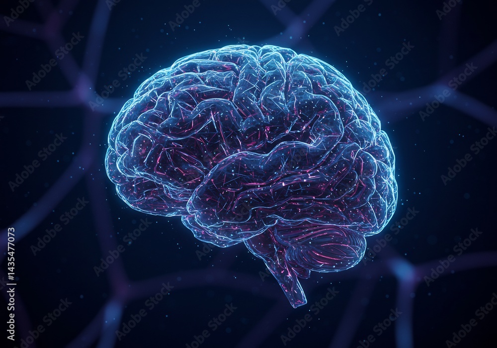 Glowing Digital Brain Network Abstract 3D Rendering Glowing Digital Brain Network Abstract 3D Rendering
