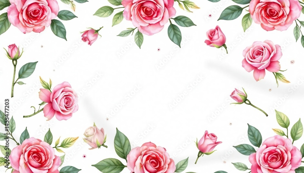 Naklejka premium Delicate watercolor roses & leaves, repeating pattern, flower pattern, pastel