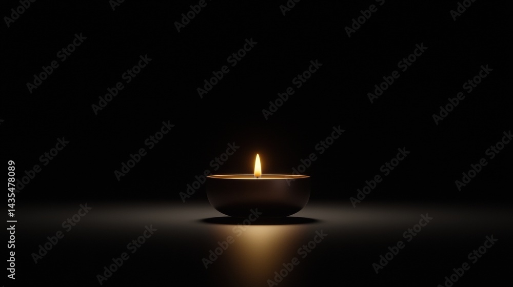 A single candle in a dark bowl. A single candle in a dark bowl.