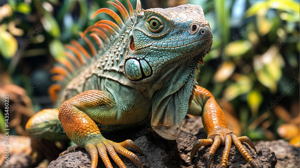 Fototapeta premium Portrait of an iguana in a tropical rainforest