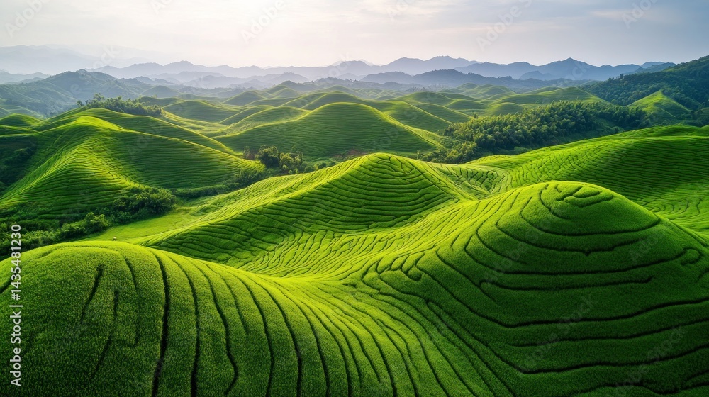 Rolling hills of vivid green farmland Rolling hills of vivid green farmland