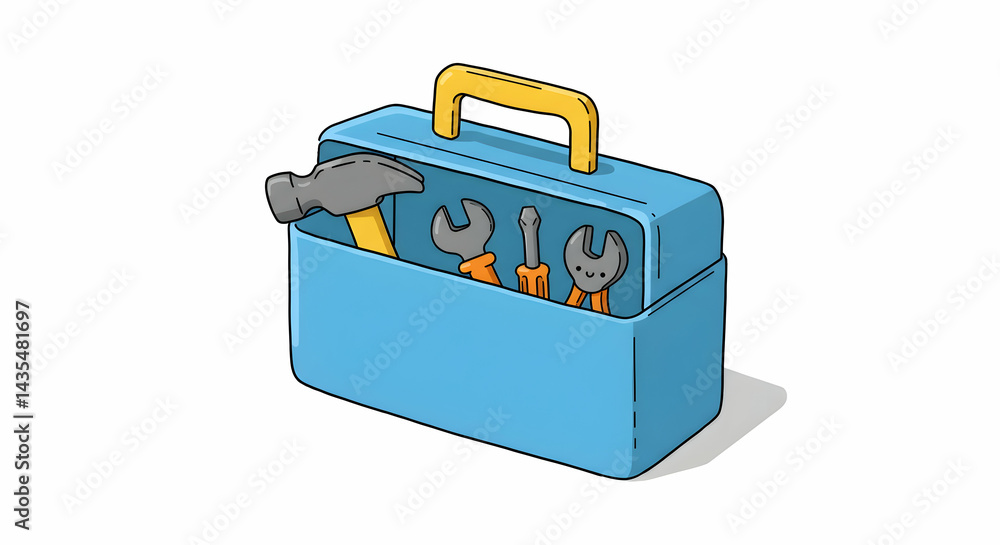 Cartoon Toolbox with Hammer Wrench and Screwdriver Illustration Cartoon Toolbox with Hammer Wrench and Screwdriver Illustration
