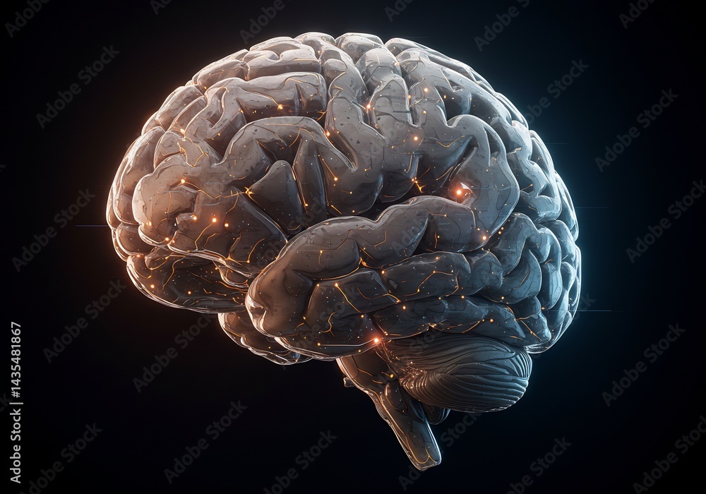 Glowing Human Brain 3D Render: Neural Network Connections Glowing Human Brain 3D Render: Neural Network Connections