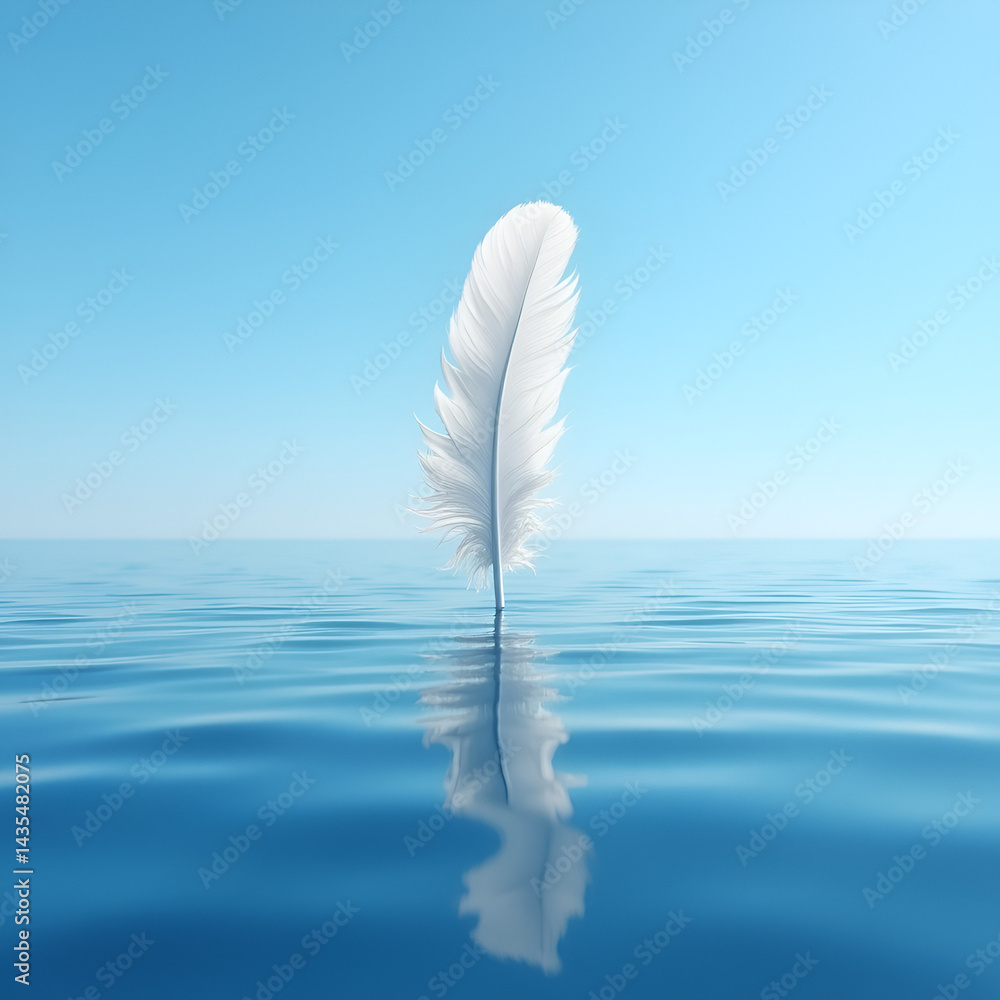 white feather on blue background