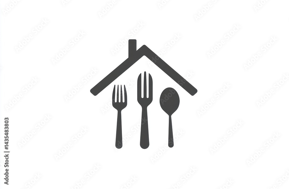 Restaurant Logo, House-Shaped Icon with Cutlery, Food Service Restaurant Logo, House-Shaped Icon with Cutlery, Food Service