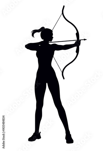 Silhouette of a woman aiming a bow and arrow  