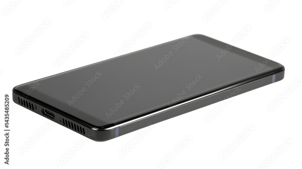 Modern smartphone showing blank screen on transparent background Modern smartphone showing blank screen on transparent background