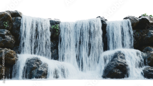 Fototapeta Naklejka Na Ścianę i Meble -  Wide waterfall cascading over rocks with transparent background