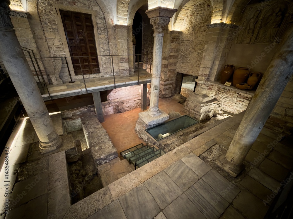 Interior of Duomo di Verona cathedral (Cattedrale di Santa Maria Matricolare) interior, Verona, Italy, excavations