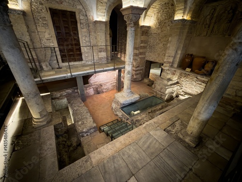 Interior of Duomo di Verona cathedral (Cattedrale di Santa Maria Matricolare) interior, Verona, Italy, excavations