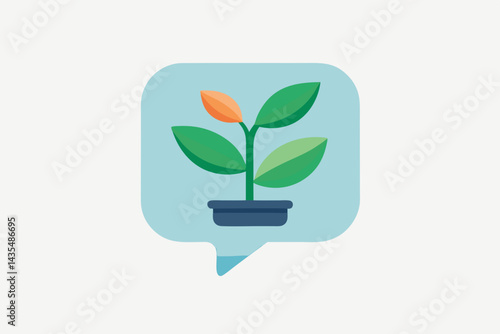 Clean Chat Bubble Growing Plant Inside Icon
