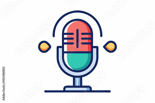 Clean Icon of News Microphone with Audio Bars