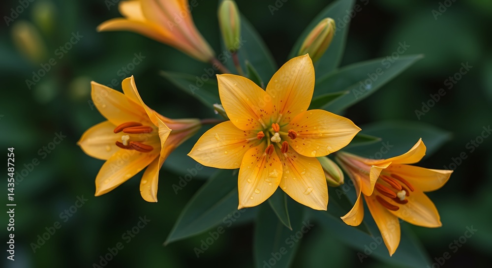 Fototapeta premium Golden Lilies: A Serene Garden Bloom in Soft Light