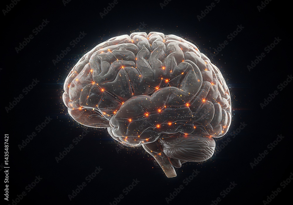 Glowing Human Brain Neural Network 3D Render Glowing Human Brain Neural Network 3D Render