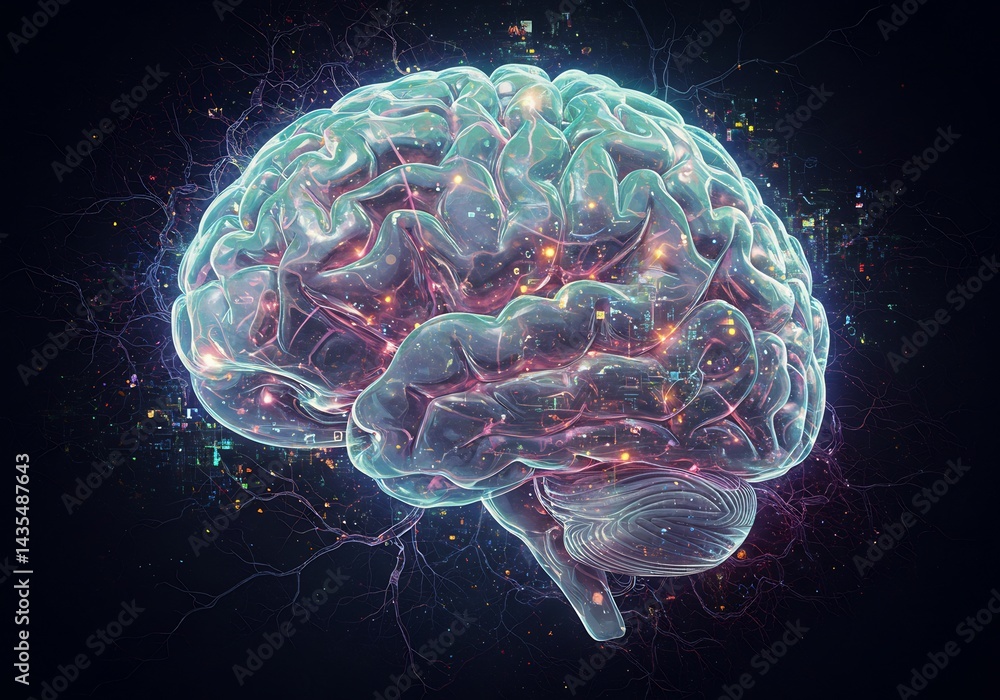 Fototapeta premium Glowing Human Brain Neural Network 3D Render
