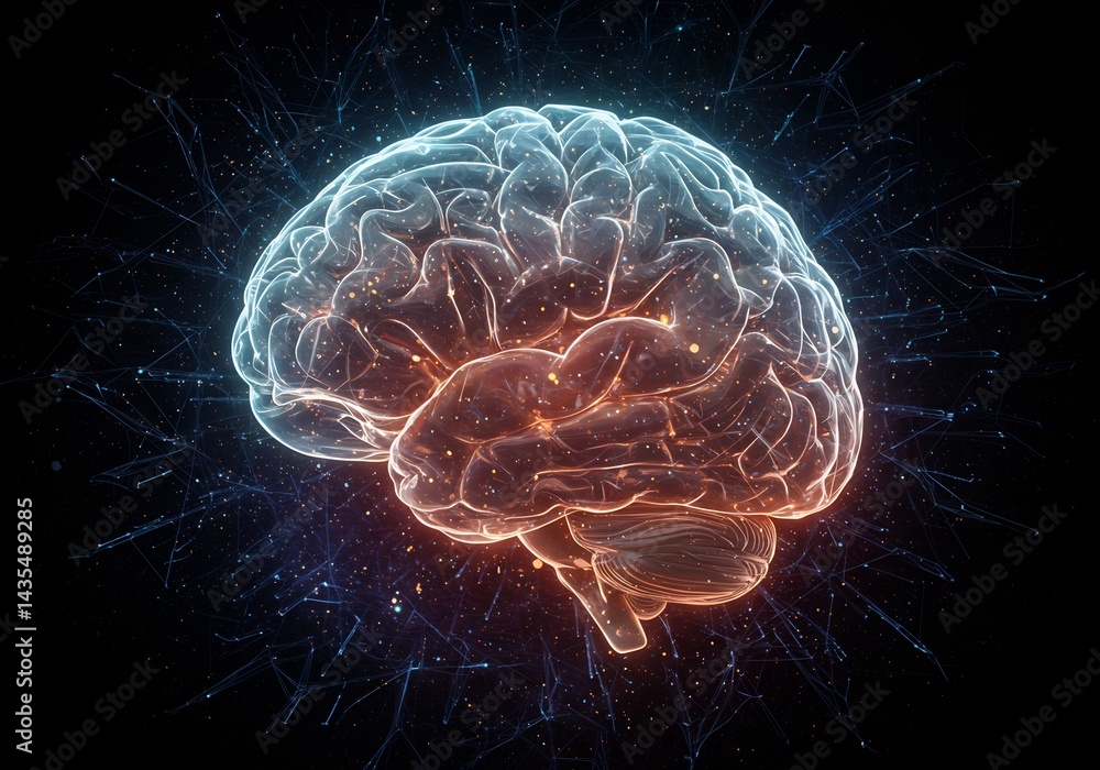 Glowing Human Brain Neural Network Digital Rendering Glowing Human Brain Neural Network Digital Rendering