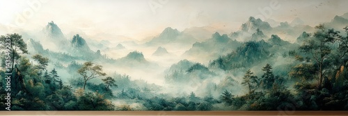 Misty Mountain Landscape Art.