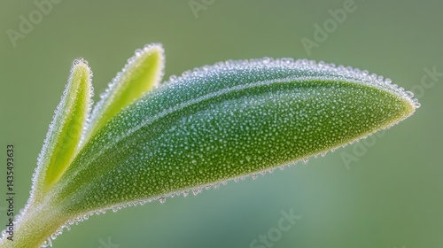 Close up of a green leaf covered in water droplets