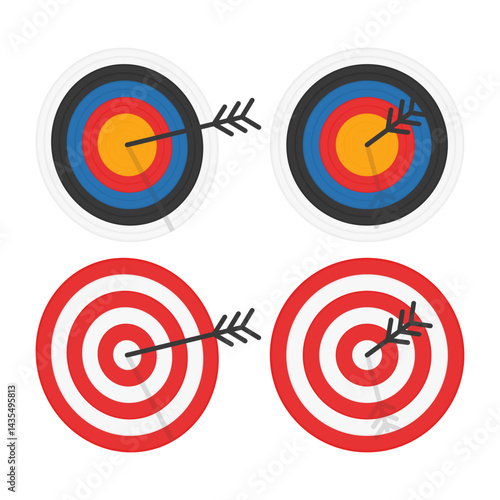 Archery Target with Arrows Vector. Arrow Right Piercing in the Center of the Target. Target Board. Target Icon.