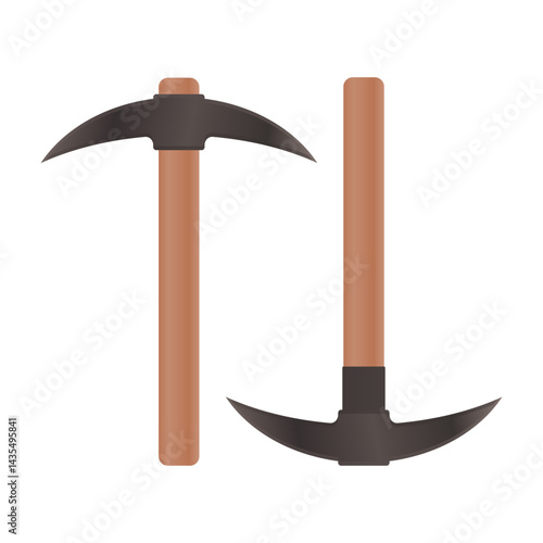 Wood Handle Pick Axe Digging Tool Vector. Simple Wooden Pick Axe on White Background. Mining Tools.