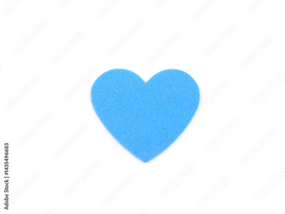 Concept for love and encouragement. Blue heart shape made of foam isolated on a white background. . Concept for love and encouragement. Blue heart shape made of foam isolated on a white background. .