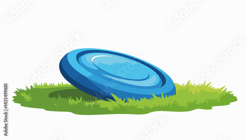Vibrant blue frisbee resting on green grass, playful outdoor fun