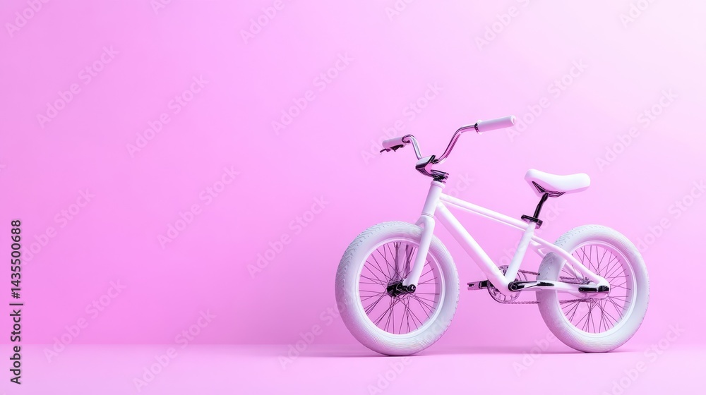 Minimalist children's bicycle against a vibrant pink background Minimalist children's bicycle against a vibrant pink background