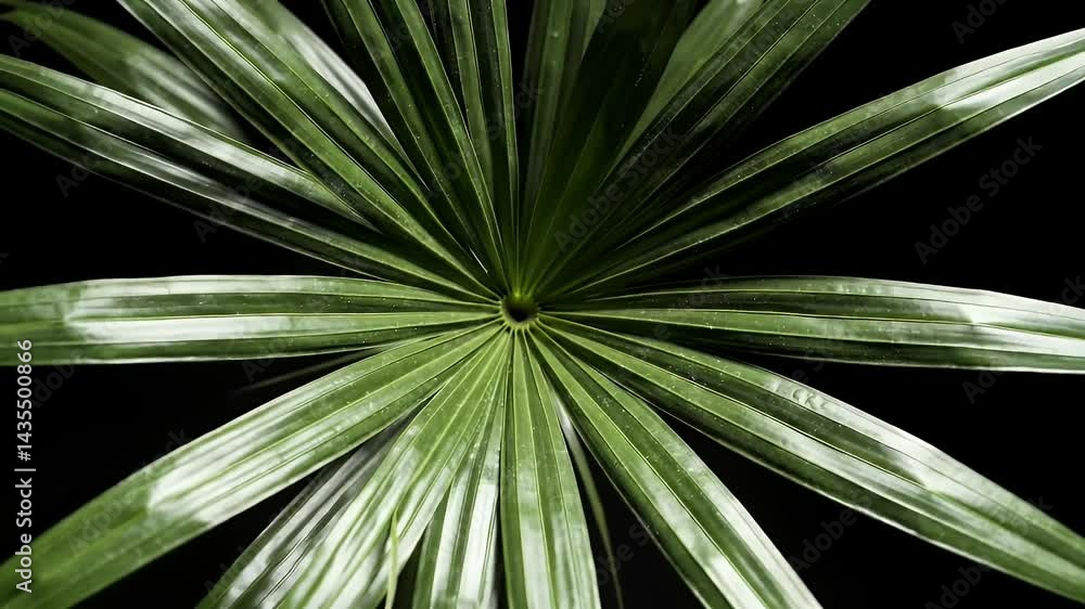 Palm Frond Close-Up Green Leafy Texture on Dark Background Palm Frond Close-Up Green Leafy Texture on Dark Background