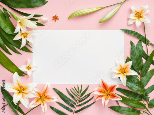 Bright Floral Arrangement with White Blank Space on Pink Background for Creative Projects