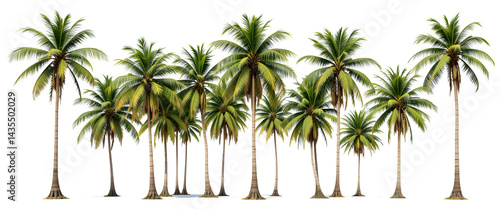 Tropical palm trees, photorealistic, isolated on white background.