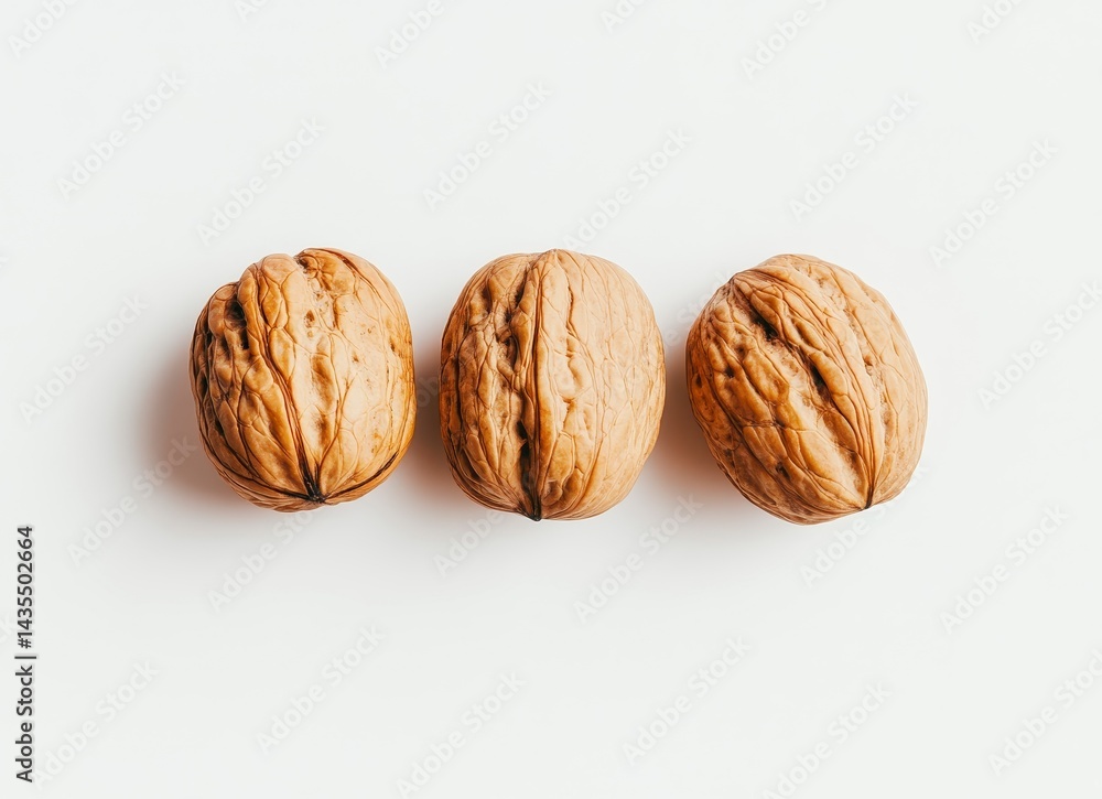 Three Walnuts on White Background Close Up Food Photography Three Walnuts on White Background Close Up Food Photography
