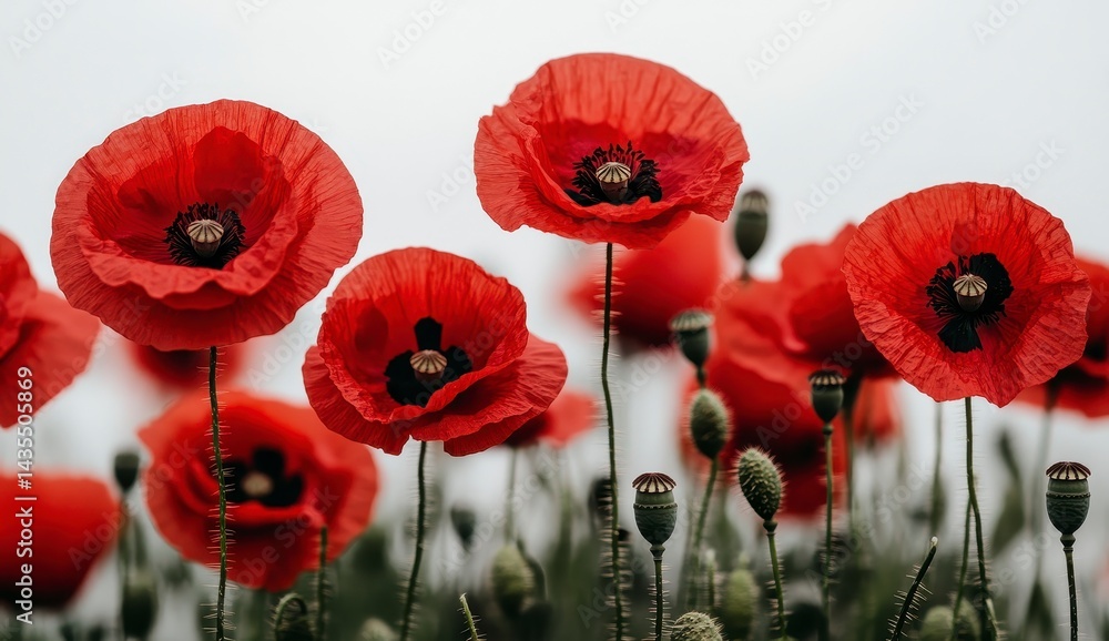 Obraz premium Closeup of Vivid Red Poppies in a Field