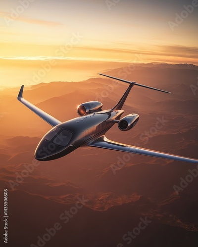 Obraz na płótnie Hybrid electric airplane flying through golden sunset sky. Revolutionary aviation technology where aerospace engineers. Eco friendly transportation solutions. Sustainable aviation technology. w salonie