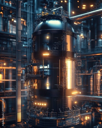 Obraz na płótnie Futuristic carbon capture system featuring metallic casing installed in high tech industrial facility where environmental engineers develop innovative solutions for reducing pollution levels globally w salonie