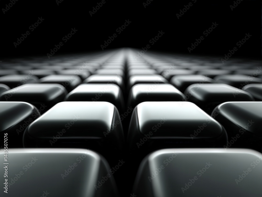 Fototapeta premium Glossy close-up of black computer keyboard with shallow depth of field and angled lighting showing modern tech input design minimalism and tactile interface