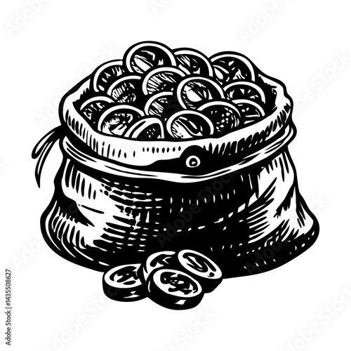 A glyph style illustration of a coin pouch